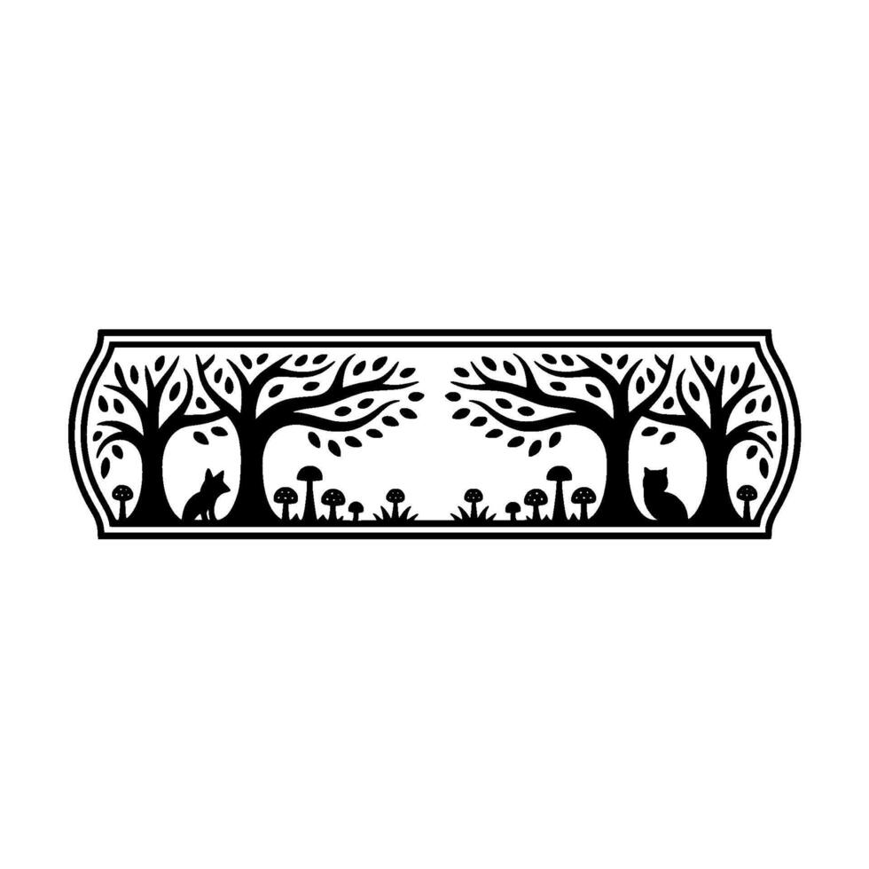 Enchanted Forest Silhouette Border, Whimsical Woodland Scene vector