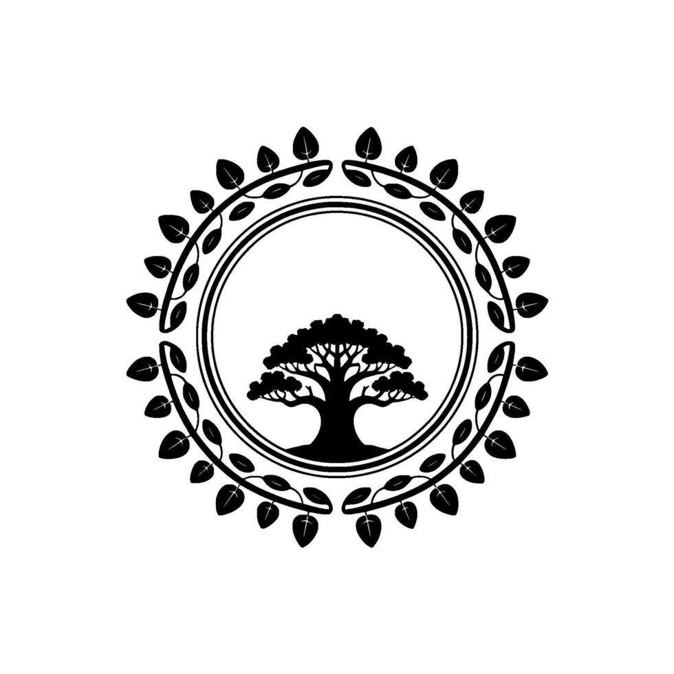 Elegant Tree Emblem, Circular Botanical vector