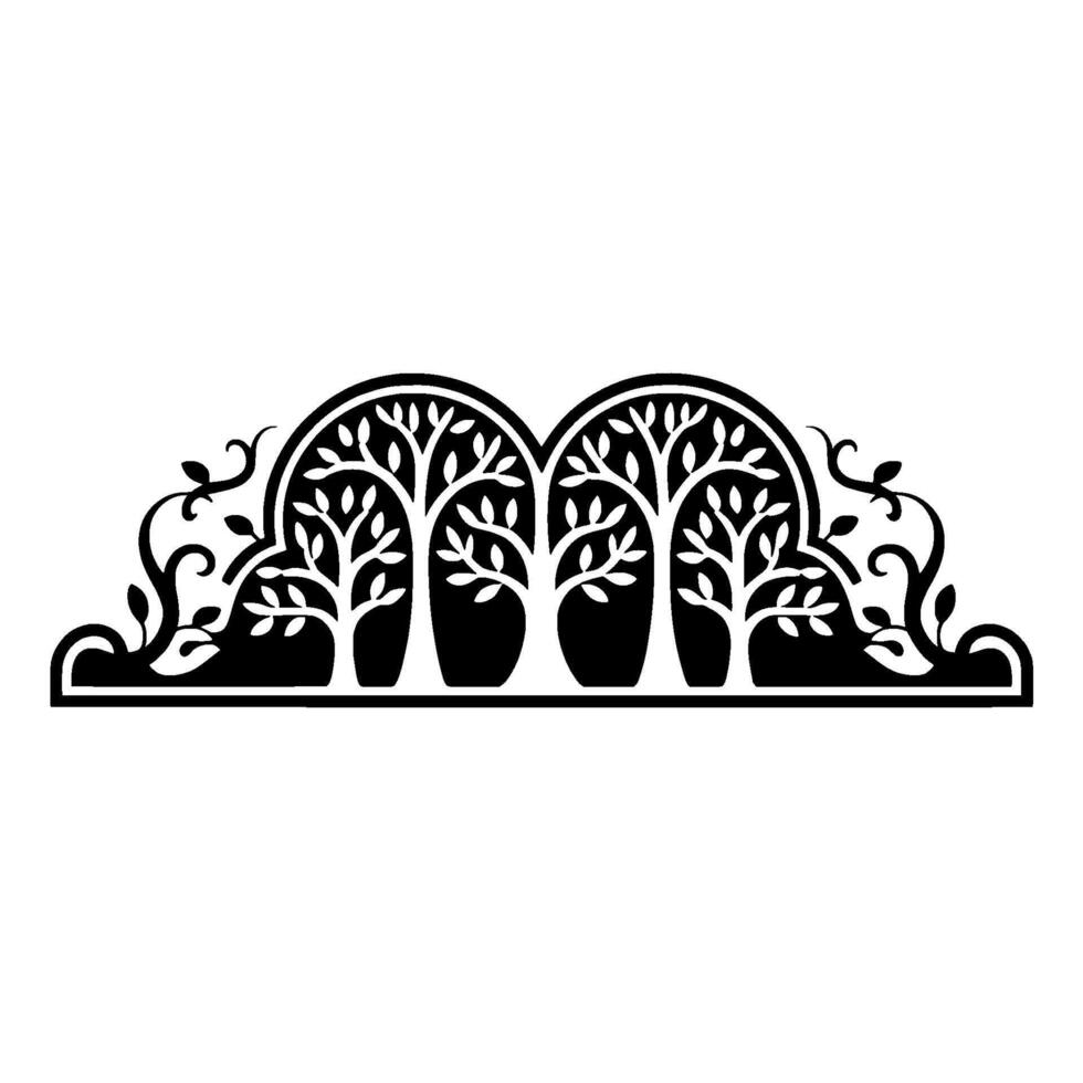 Elegant Black Silhouette Trees Floral Border vector