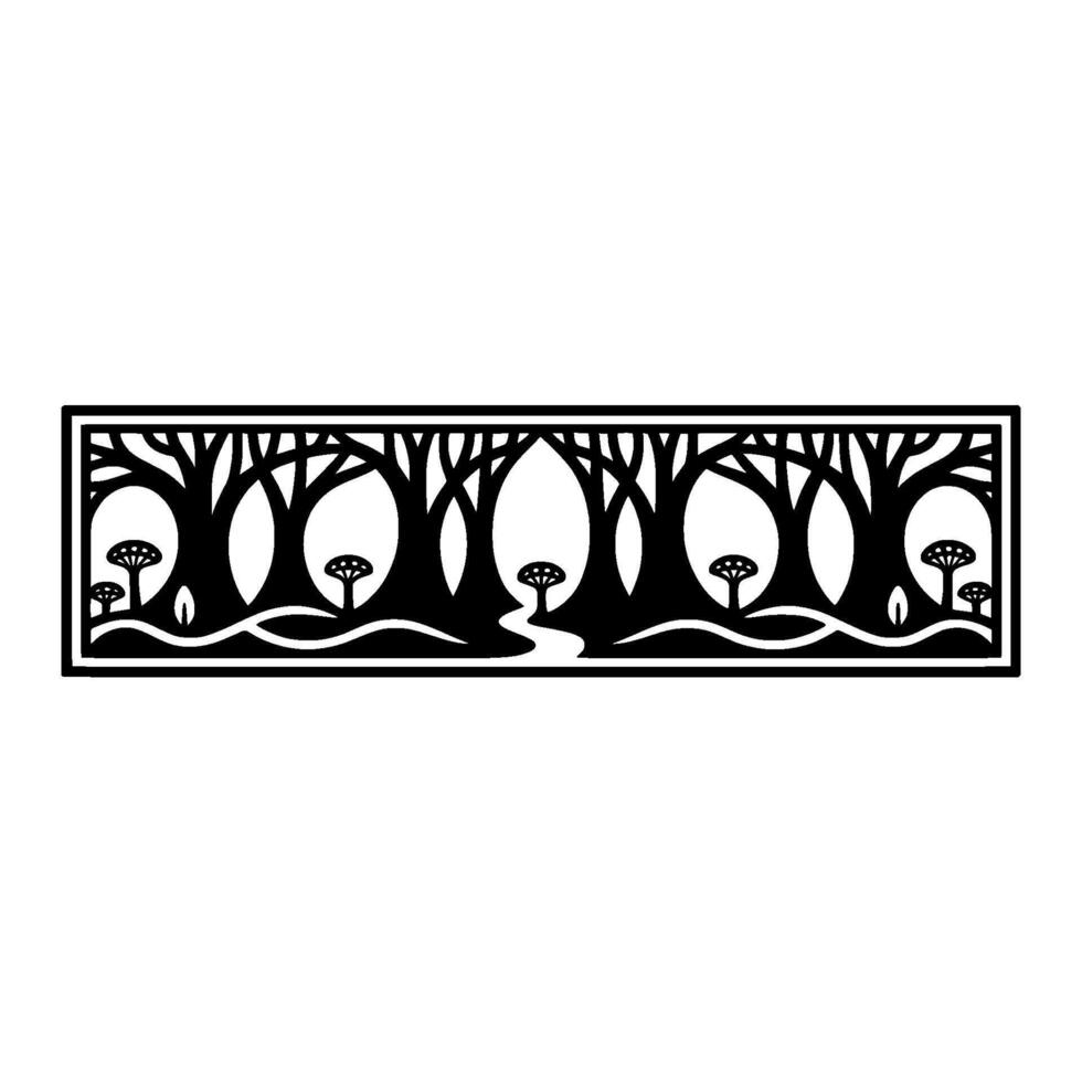 Stylized Forest Border, Intricate Black Silhouette, Botanical vector