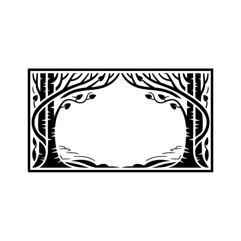 Stylized Forest Frame, Intricate Black White, Illustration vector
