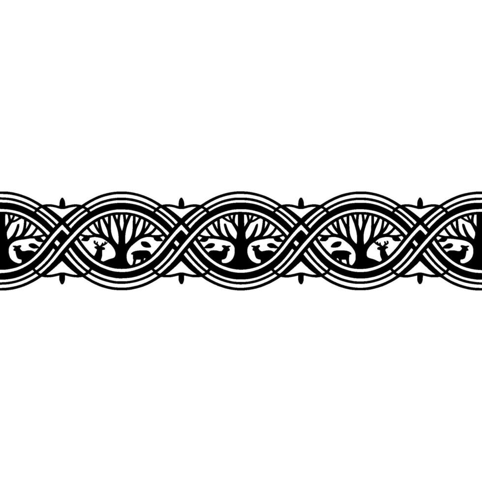 Celtic Tree Border, Intricate Black, Vintage Motif vector