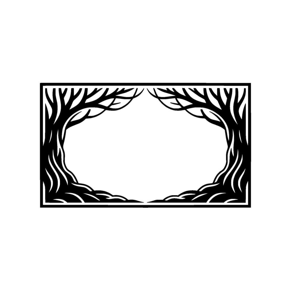 Ethereal Forest Frame, Minimalist Silhouette, Moody Backdrop vector