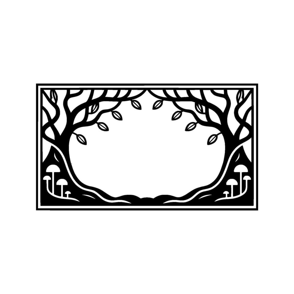 Enchanted Forest Frame, Stylized Woodland Border vector