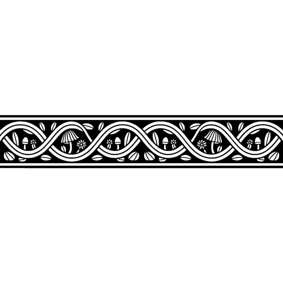Intricate Black and White Border, Mushroom Floral Motif vector