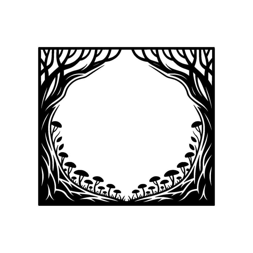 Ethereal Forest Frame, Black White Illustration vector