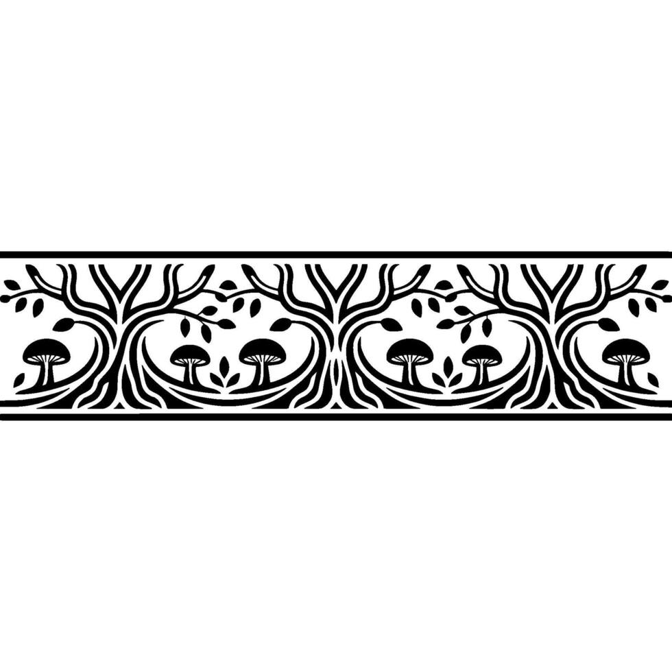 Stylized Forest Border, Black and White Botanical Illustration, Trees vector