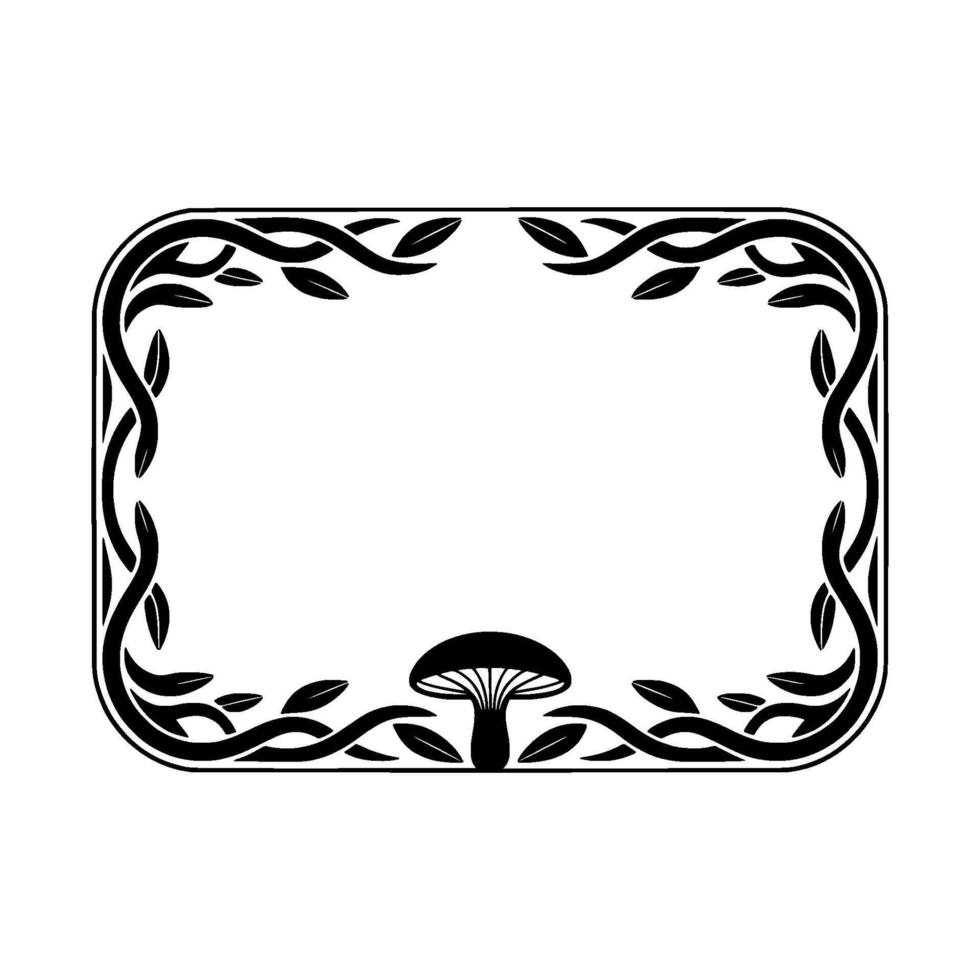 Art Nouveau Frame with Mushroom Illustration - Elegant Border vector