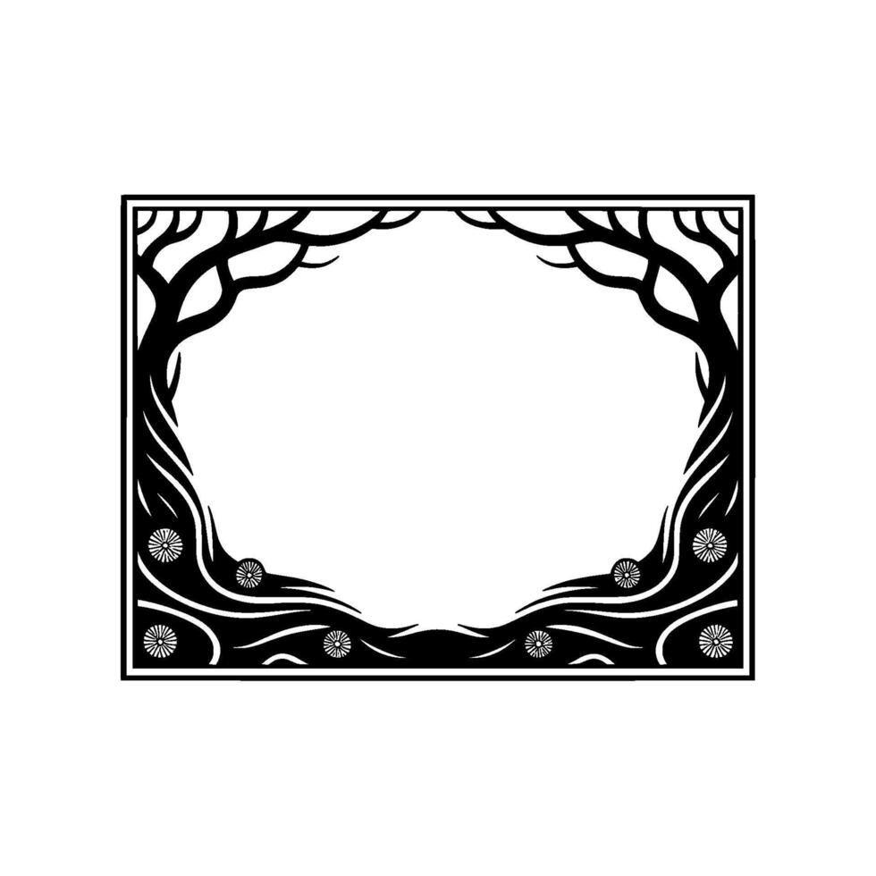 Stylized Black White Tree Frame, Ethereal Woodland vector