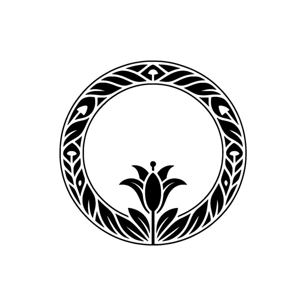 Ornamental Circle Emblem, Floral Motif, Vintage vector