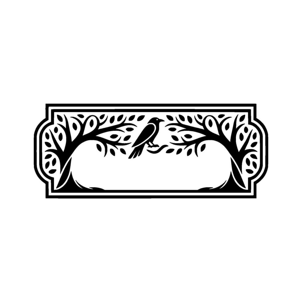 Elegant Raven Branch Border, Vintage Illustration vector