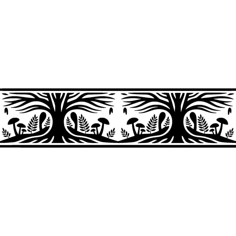 Stylized Forest Border, Black White Illustration vector