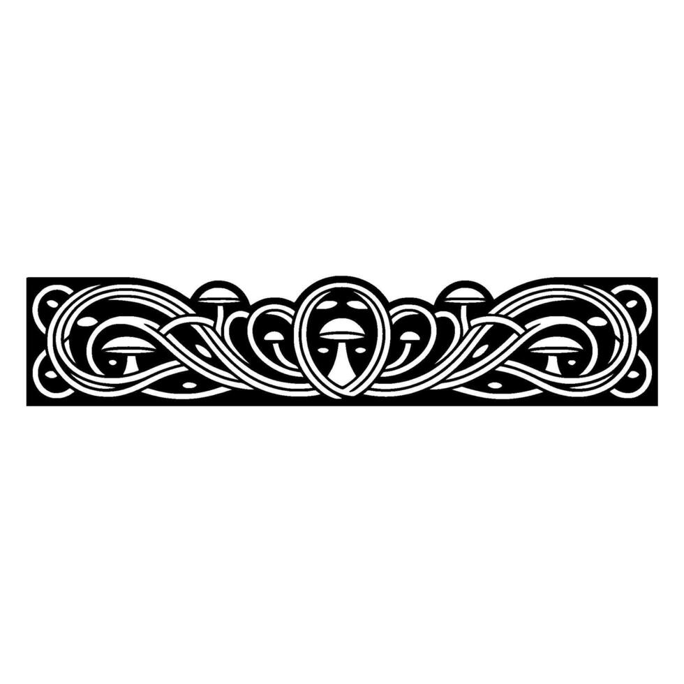 Celtic Mushroom Border, Intricate Black and White vector