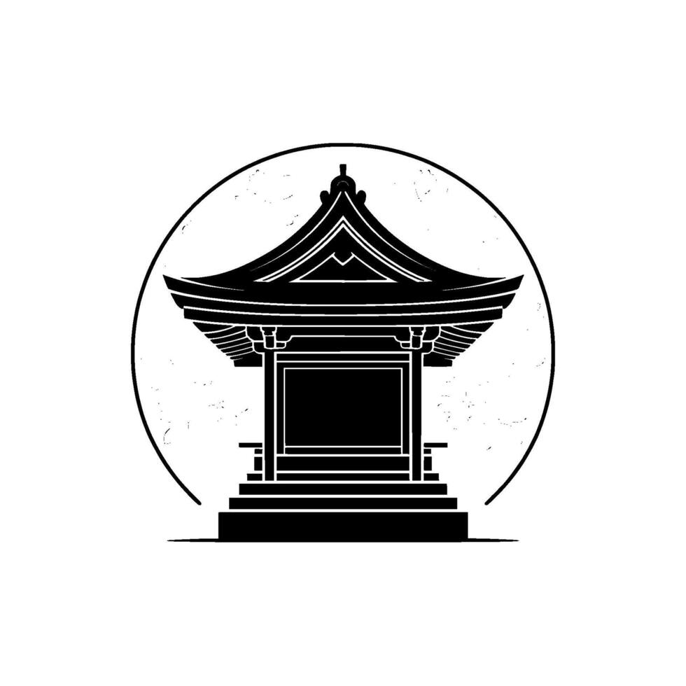 Japanese Pagoda with Sakura Blossom Emblem Minimalist vector