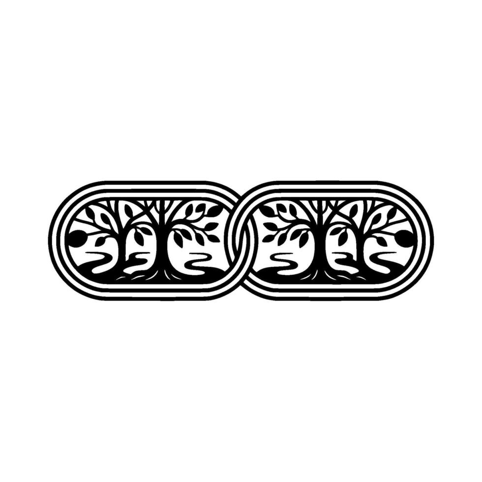 Intricate Double Tree Emblem, Vintage Botanical vector