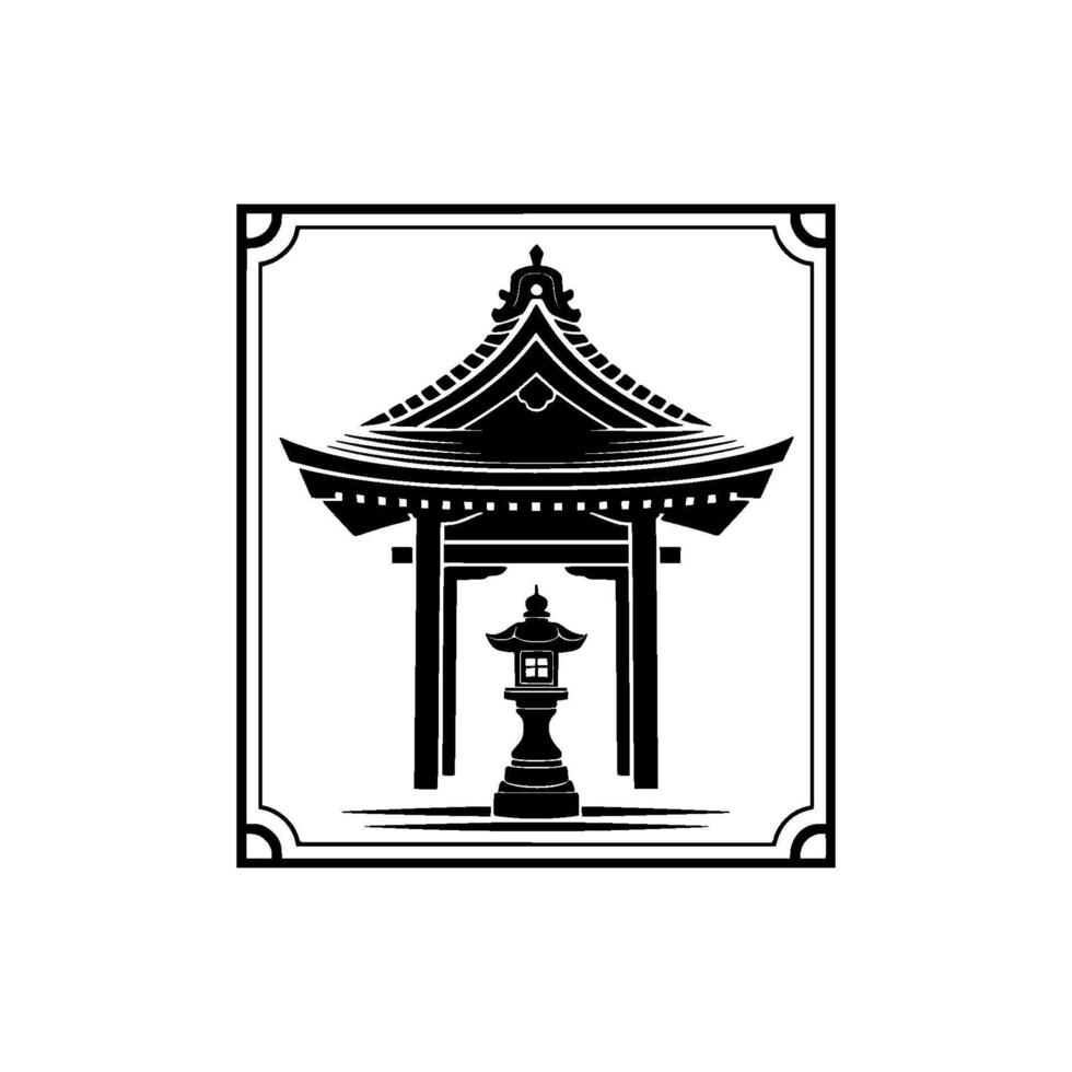Geometric Japanese Pagoda Emblem, Minimalist vector