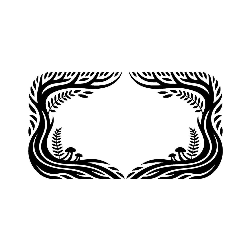 Enchanted Forest Frame Stylized Black White Botanical Border vector