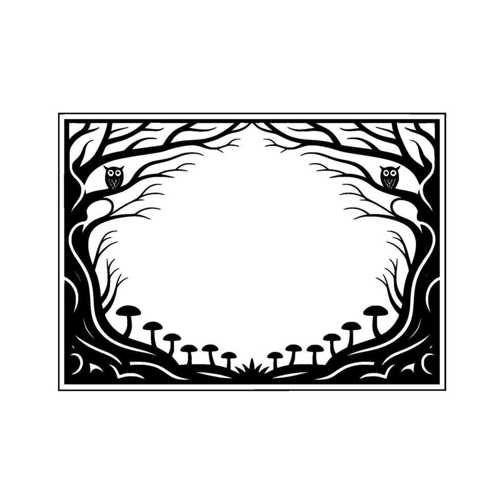Enchanted Forest Frame Owls, Mushrooms, and Mystical Woodland vector