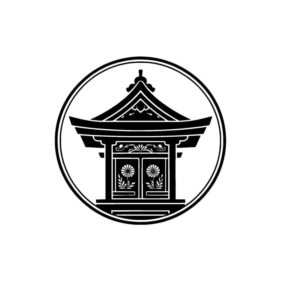 Japanese Temple Emblem, Minimalist, Serene Symbol, Circle vector