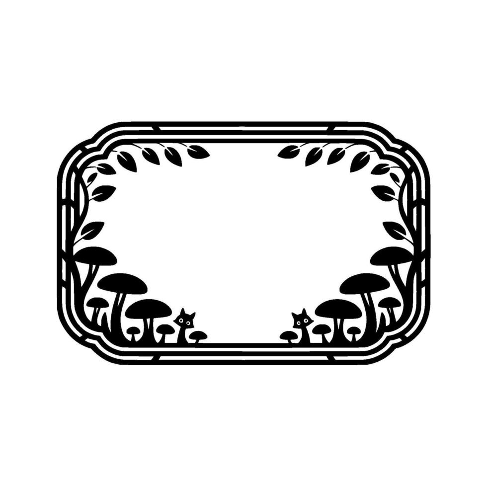 Stylized Forest Frame Owls, Mushrooms, and Botanical Elegance vector
