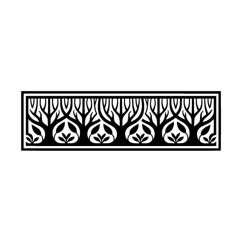 Art Deco Botanical Border, Elegant Black White, Floral vector