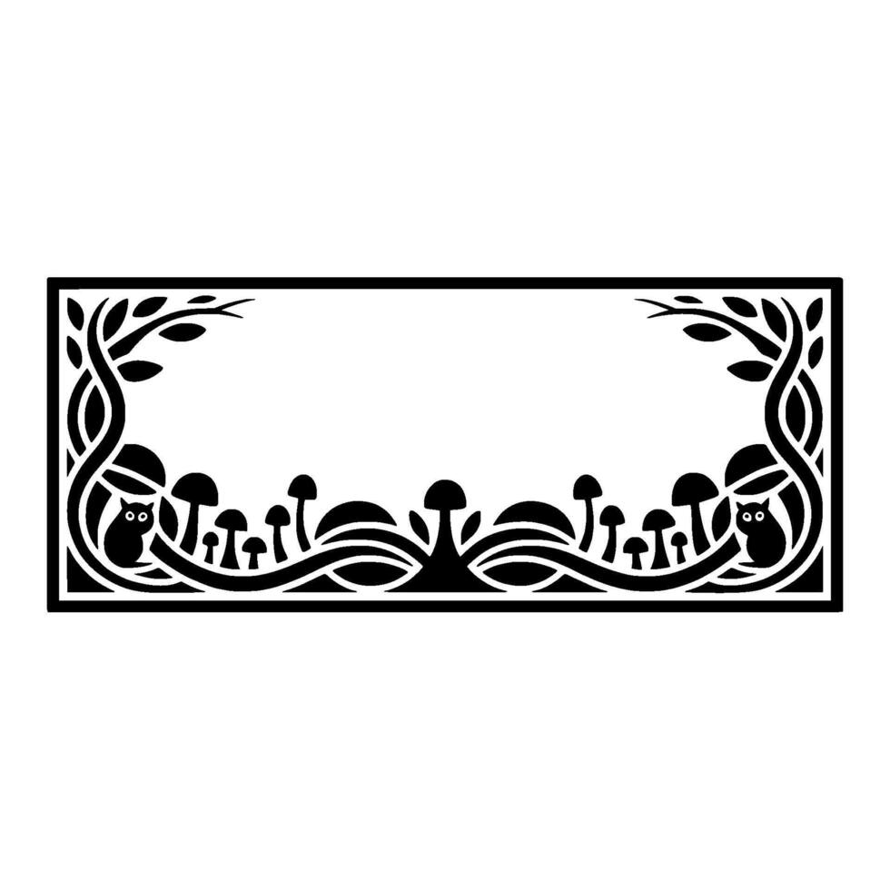 Stylized Owl Mushroom Decorative Border, Art Nouveau Inspired vector