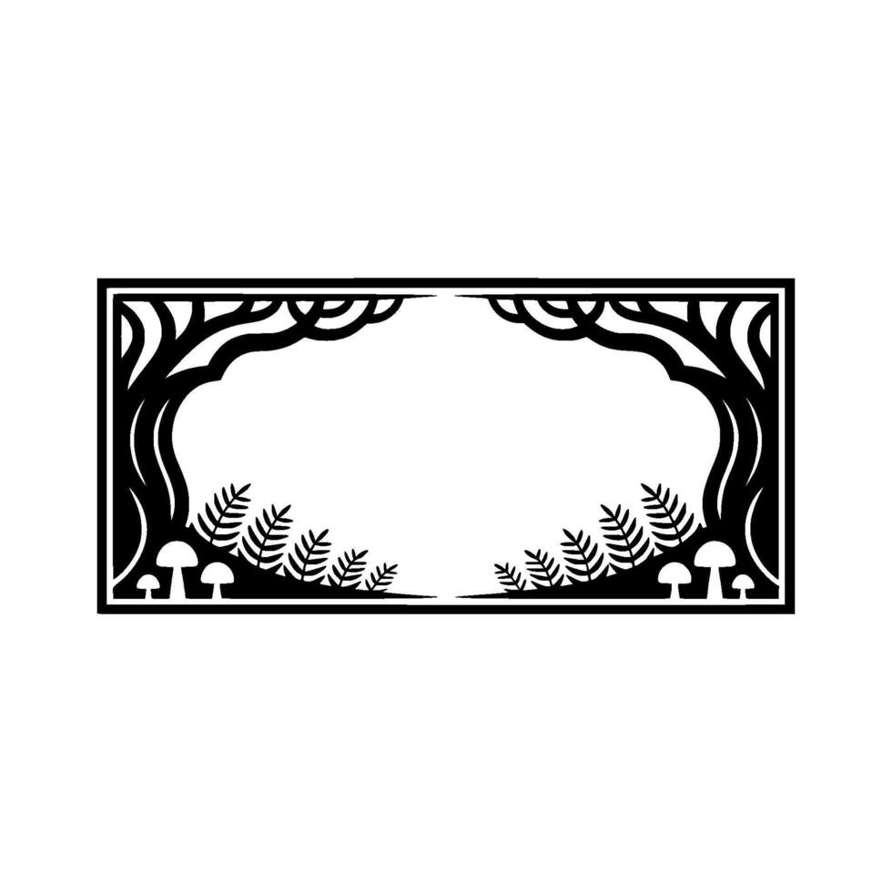 Stylized Forest Frame, Black White Woodland Illustration vector