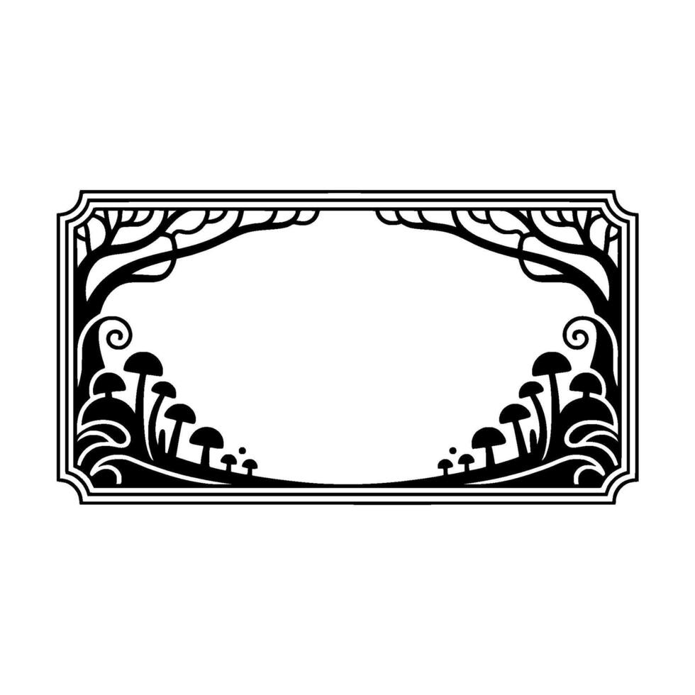 Enchanted Forest Frame, Art Nouveau Botanical Border, Mushrooms vector