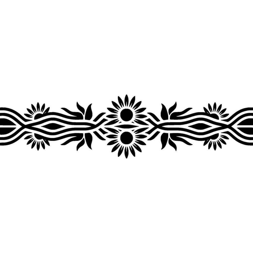 Stylized Sunflower Border, Vintage Decorative Element - Floral - Lineart vector