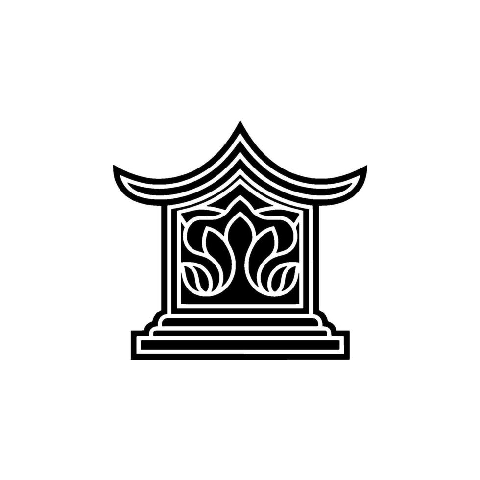 Intricate Asian Pavilion Emblem, Minimalist, Ornamental vector