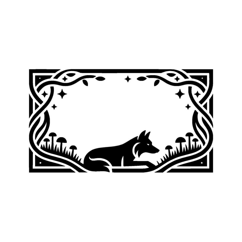 Enchanted Forest Emblem Fox Fungi, Celtic Border vector