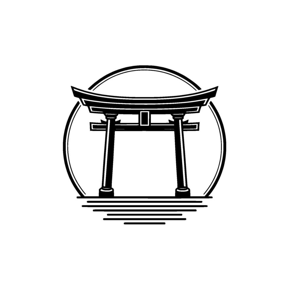 Japanese Torii Gate Emblem, Serene Symbolism vector