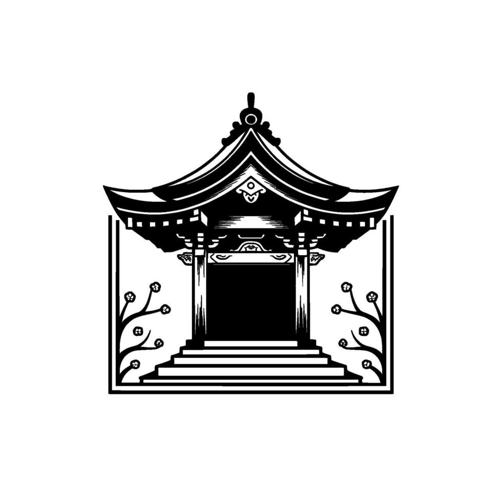 Japanese Pagoda Emblem, Minimalist, Traditional vector