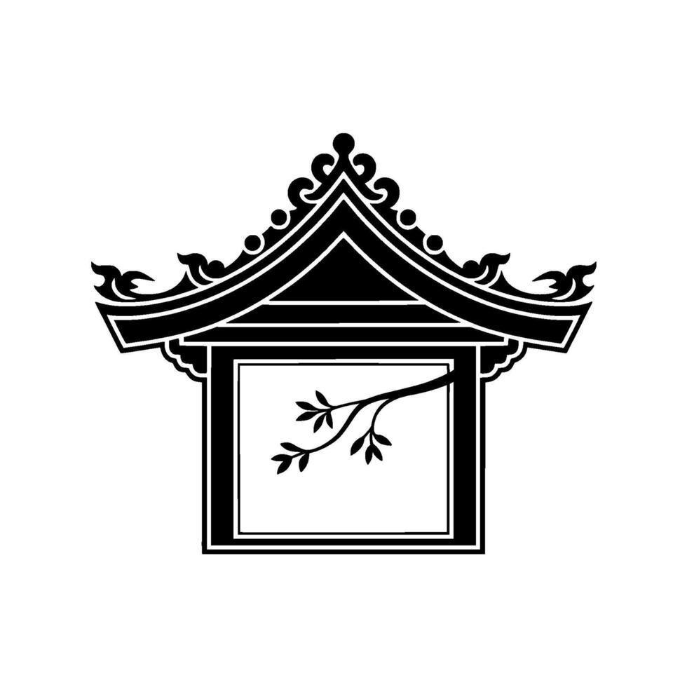 Elegant Japanese Pavilion Silhouette, Minimalist vector