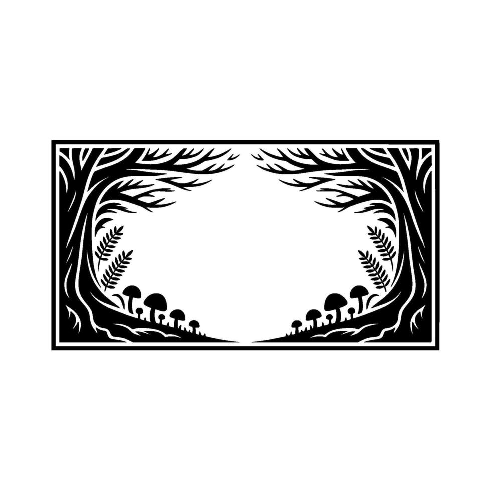 Forest Silhouette Frame, Mysterious Woodland Border vector