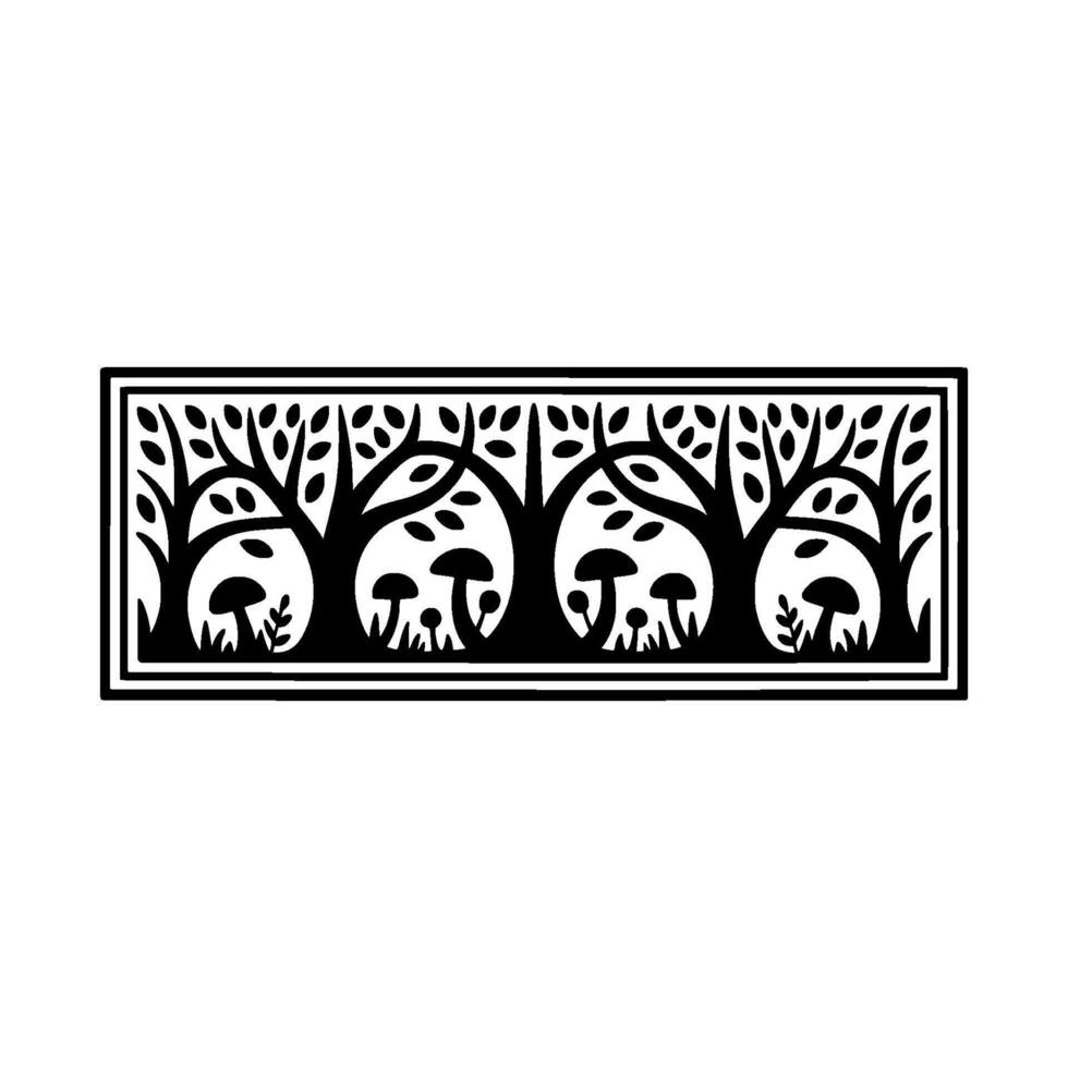 Stylized Forest Border, Black and White Illustration, Trees vector