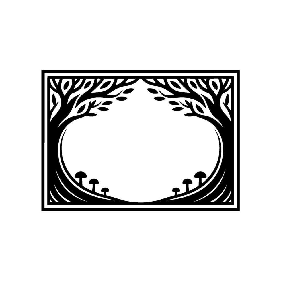 Stylized Forest Frame, Intricate Black White, Trees vector