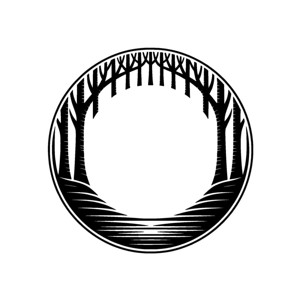 Circular Forest Emblem, Minimalist Silhouette vector