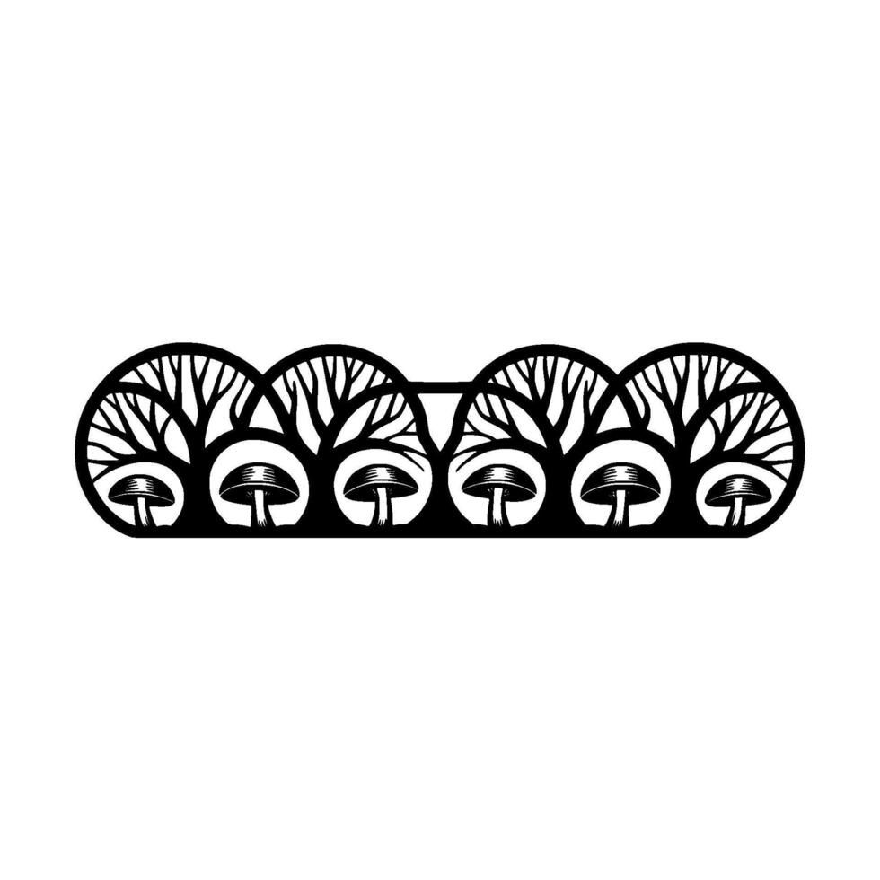 Geometric Mushroom Grove Emblem, Mystical Forest Border vector