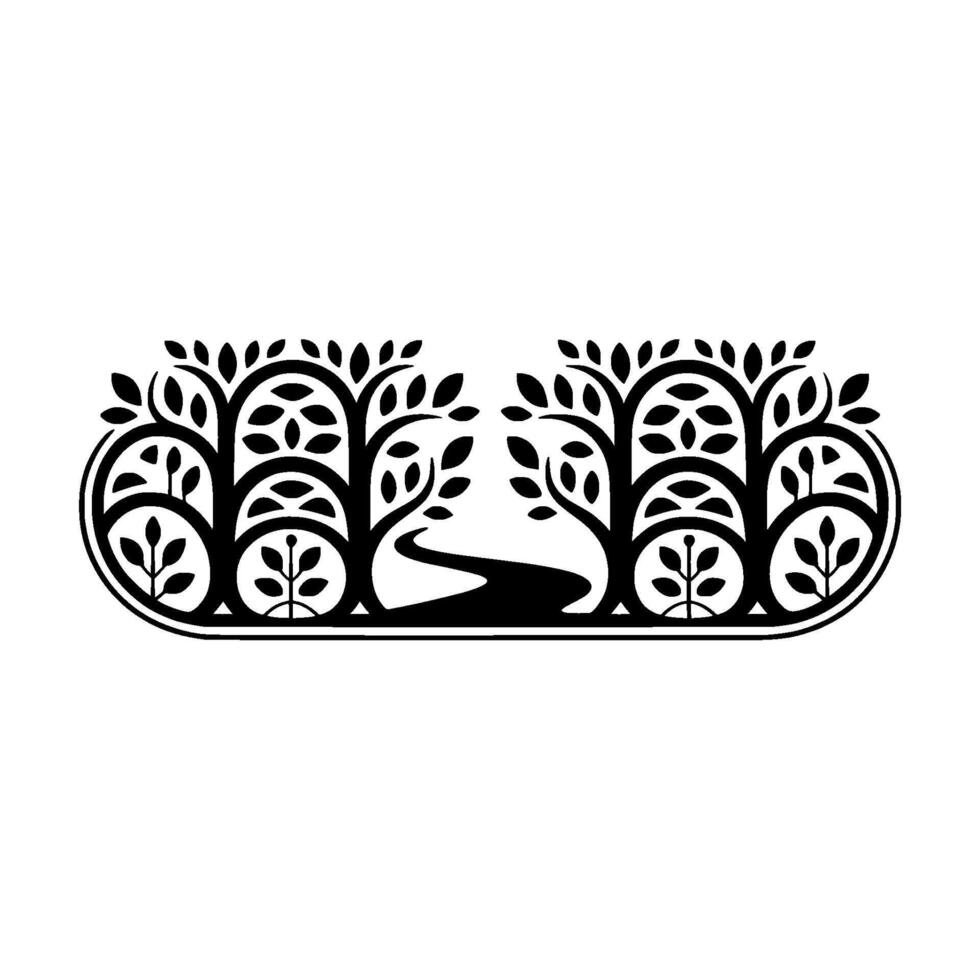 Stylized Tree Silhouette, Serene Landscape Emblem vector
