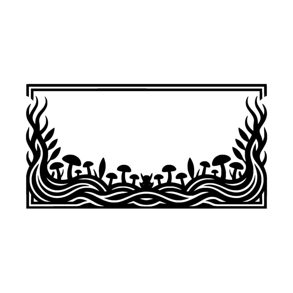 Ethereal Mushroom Wave Border, Stylized Black White vector