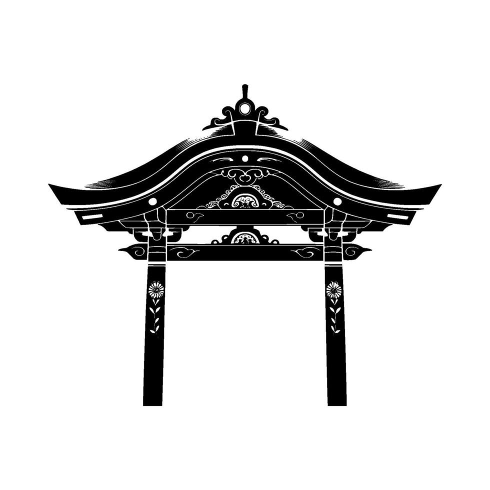 Elegant Japanese Torii Gate Silhouette, Minimalist, Ornamental vector