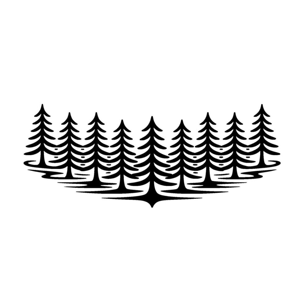 Minimalist Forest Silhouette, Tranquil Wilderness Emblem, Trees vector