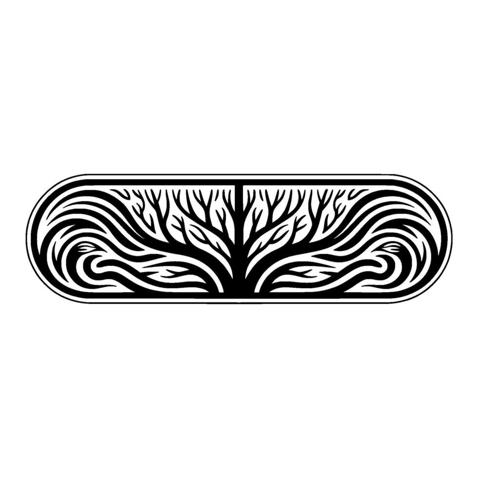 Abstract Tree Silhouette, Tribal Wave, Minimalist Emblem vector