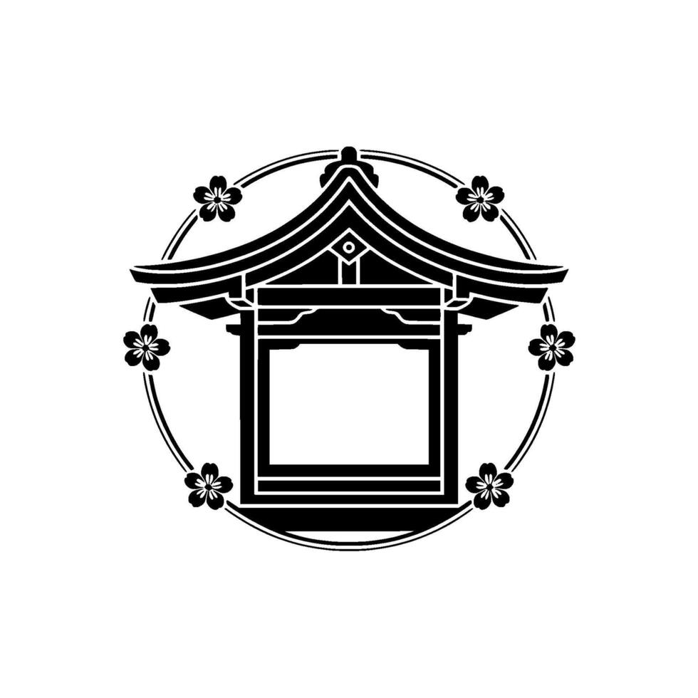 Japanese Pagoda Emblem, Minimalist Floral vector