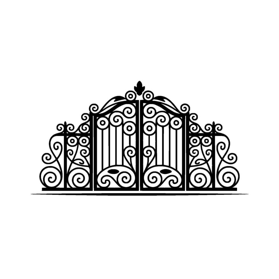 Intricate Black Iron Gate Elegant Entrance vector