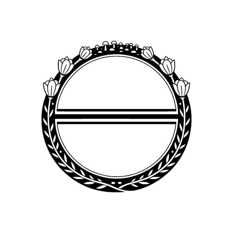 Ornamental Circle with Floral and Mushroom Accents Vintage vector