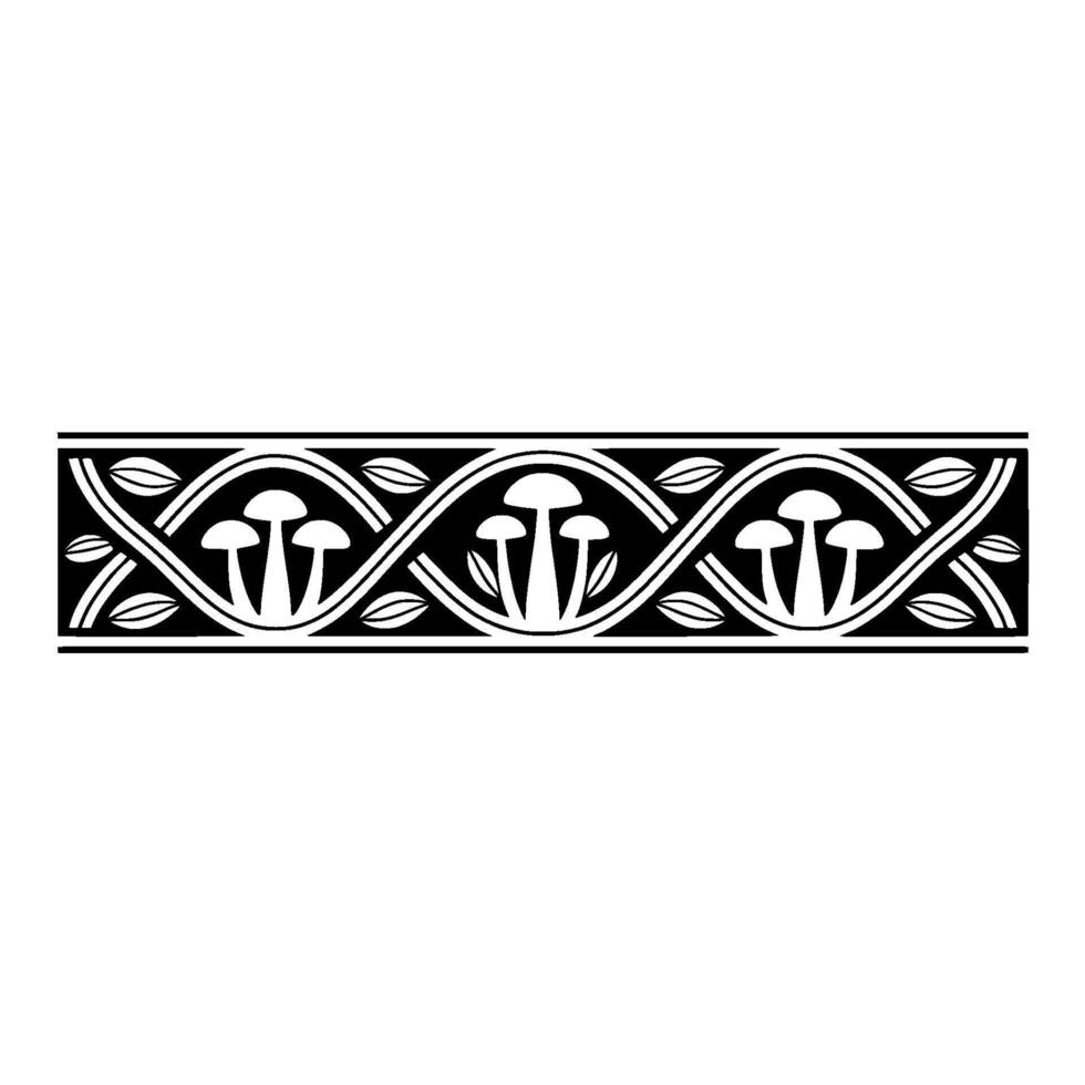 Stylized Mushroom Border, Art Nouveau Inspired, Line vector