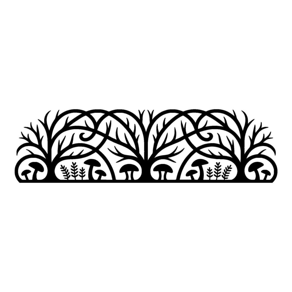 Intricate Forest Border, Stylized Black White vector
