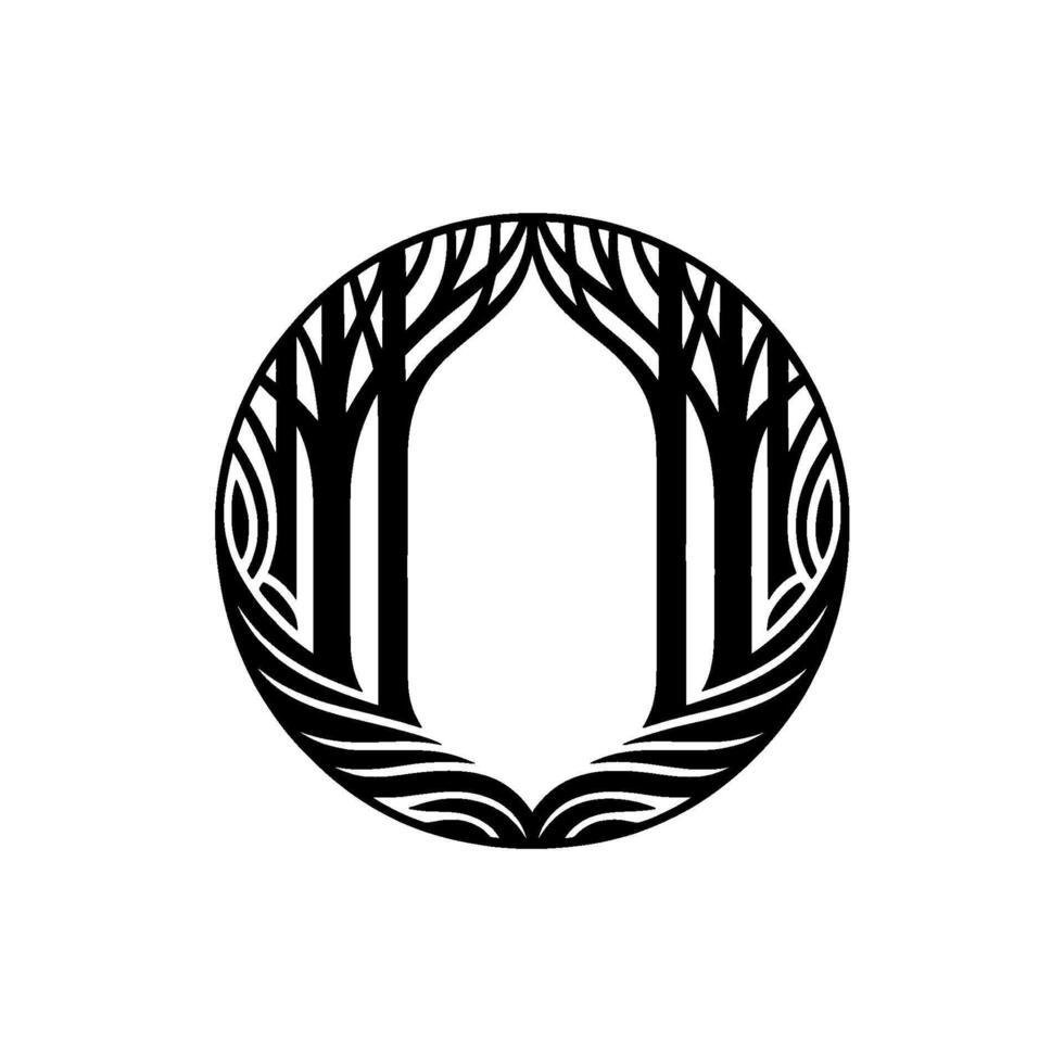 Stylized Tree Circle Emblem, Organic Growth Symbol vector